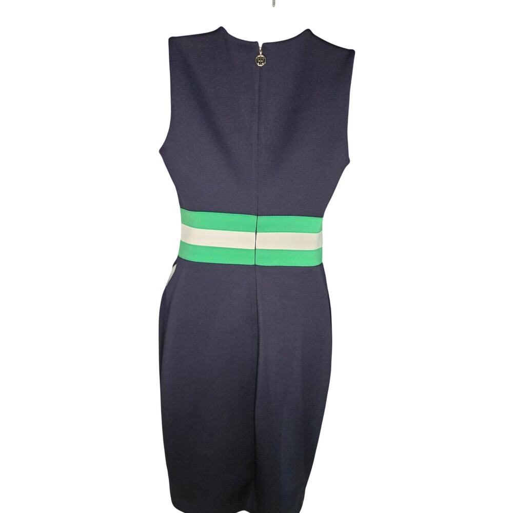 Tommy Hilfiger Navy Shift Dress Sz 2 Zip Back Green/White Striped Sleeveless - Picture 4 of 9